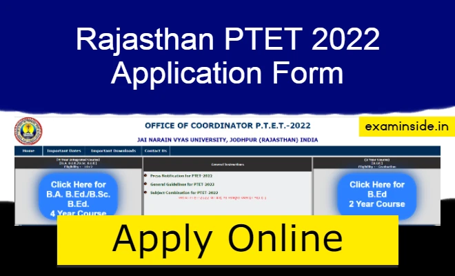 rajasthan ptet 2022 application form apply online