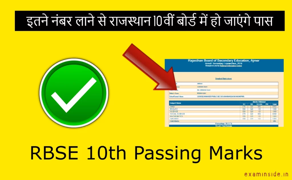 RBSE 10th Passing Marks 2023